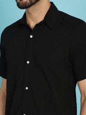 Black Striped Half Sleeve Shirt for Men - SF_899Black_S
