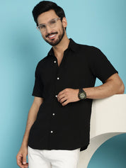 Black Striped Half Sleeve Shirt for Men - SF_899Black_S