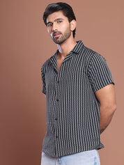 Black Striped Half Sleeve Shirt for Men - SF_9037Black_S