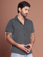 Black Striped Half Sleeve Shirt for Men - SF_9037Black_S