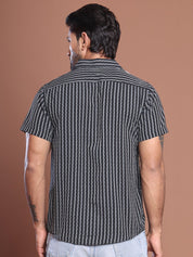 Black Striped Half Sleeve Shirt for Men - SF_9037Black_S