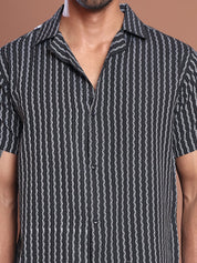 Black Striped Half Sleeve Shirt for Men - SF_9037Black_S