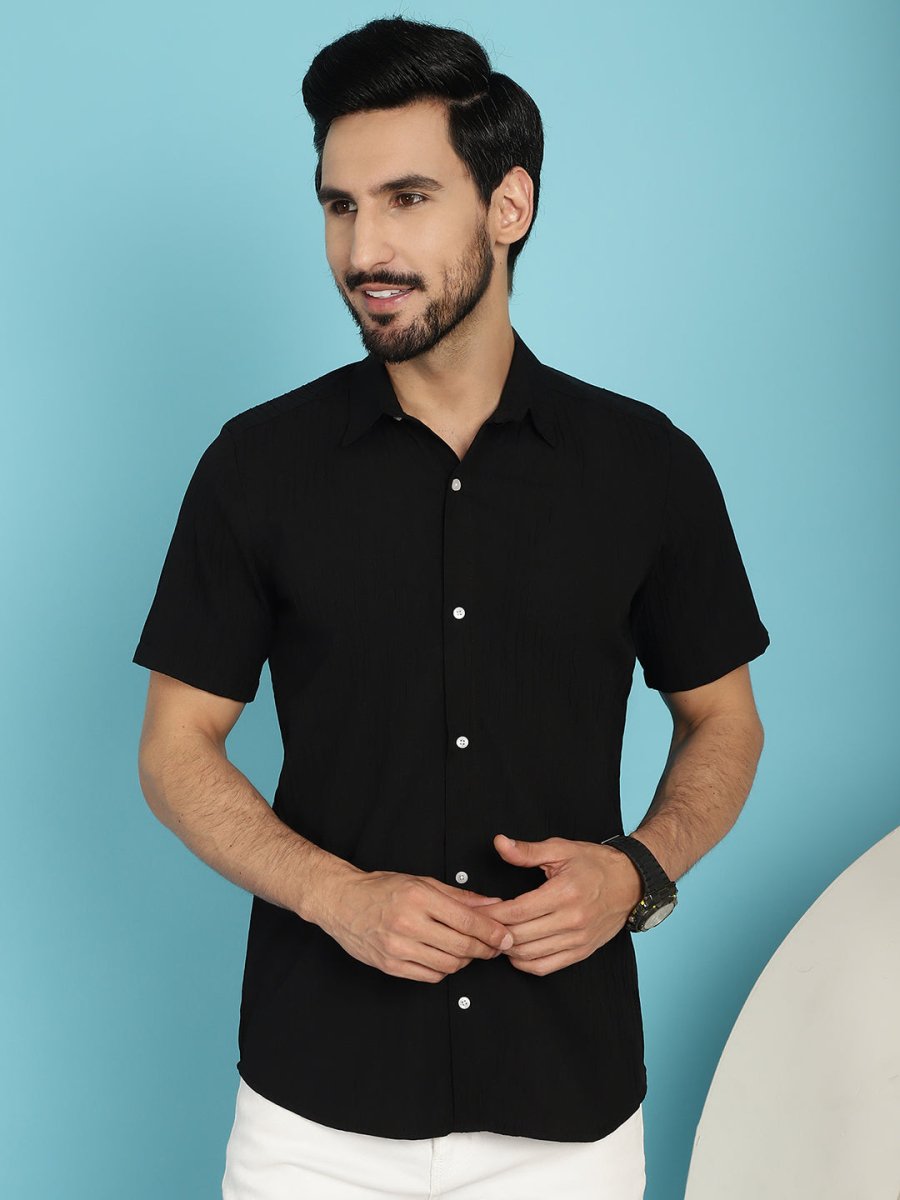 Black Striped Half Sleeve Shirt for Men - SF_899Black_S
