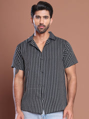 Black Striped Half Sleeve Shirt for Men - SF_9037Black_S