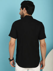 Black Striped Half Sleeve Shirt for Men - SF_899Black_S