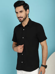 Black Striped Half Sleeve Shirt for Men - SF_899Black_S