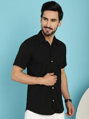 Black Striped Half Sleeve Shirt for Men - SF_899Black_S