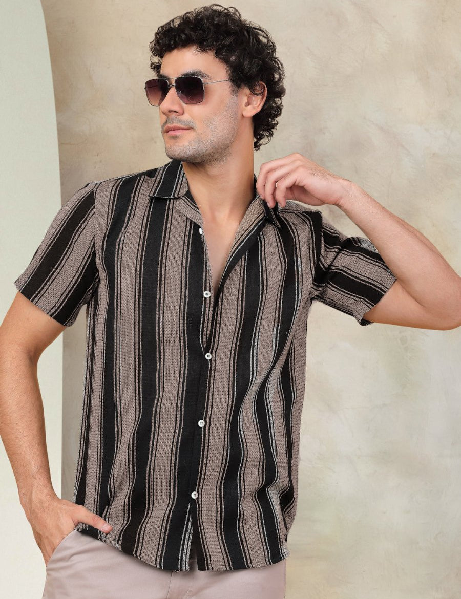 Black Striped Party Shirt for Men - SF_931Black_S