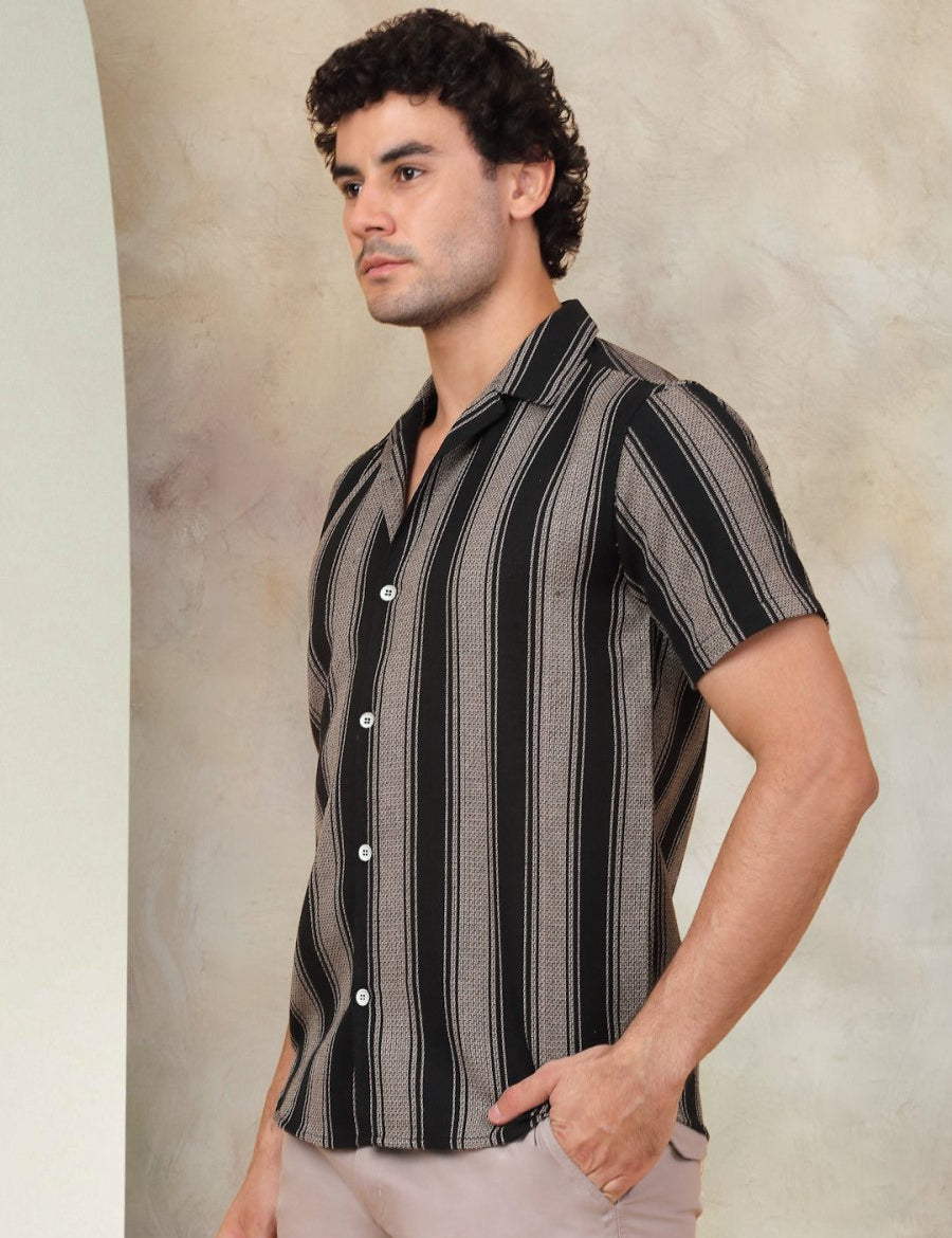 Black Striped Party Shirt for Men - SF_931Black_S