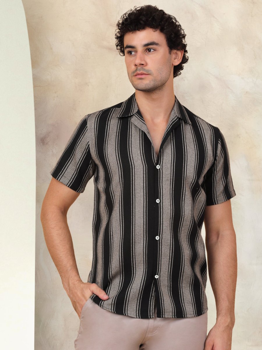 Black Striped Party Shirt for Men - SF_931Black_S