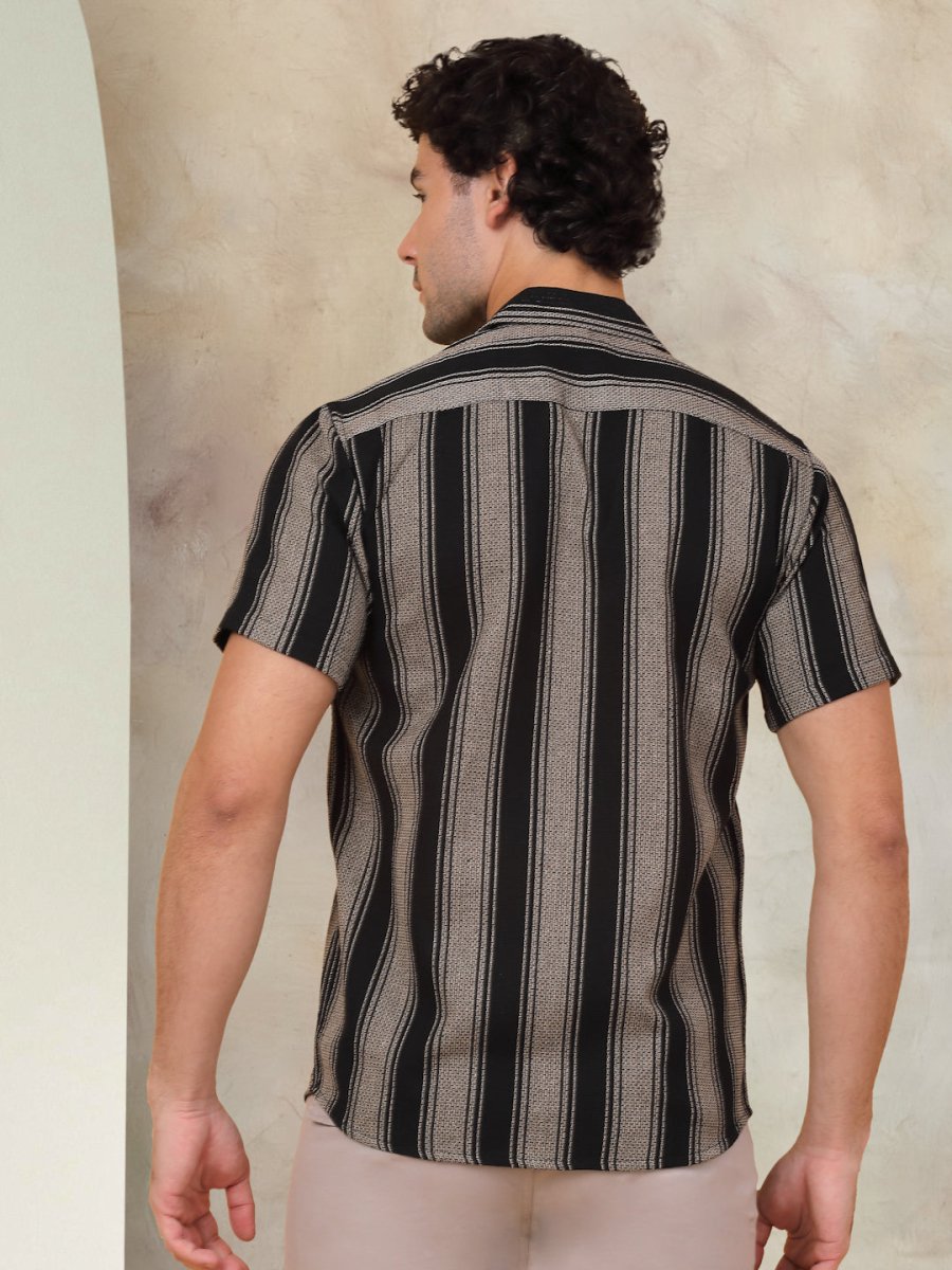 Black Striped Party Shirt for Men - SF_931Black_S