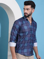 Blue Checked Cotton Casual Shirt for Men - SF_942Blue_S