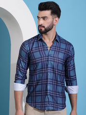 Blue Checked Cotton Casual Shirt for Men - SF_942Blue_S