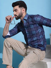 Blue Checked Cotton Casual Shirt for Men - SF_942Blue_S