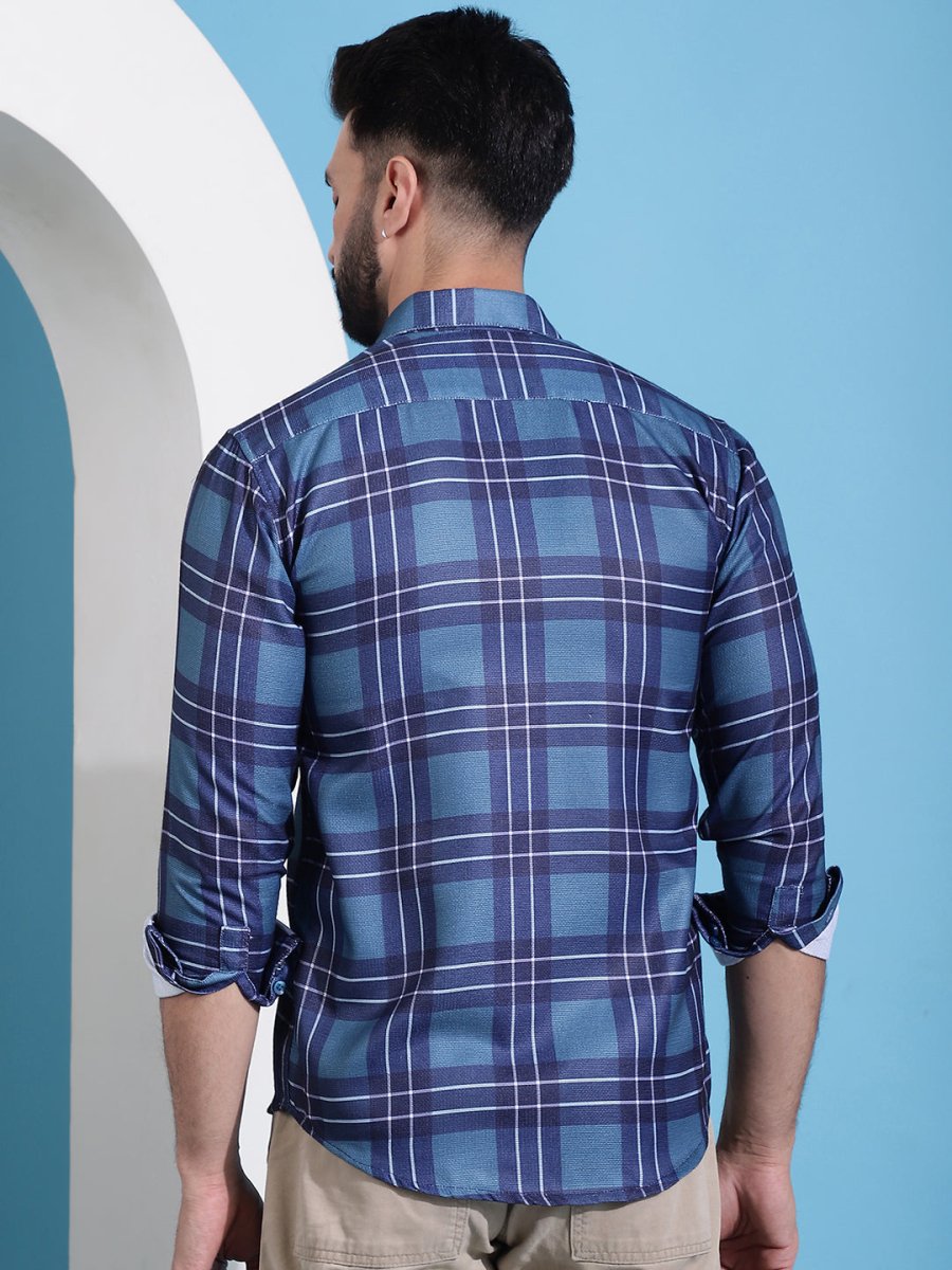 Blue Checked Cotton Casual Shirt for Men - SF_942Blue_S