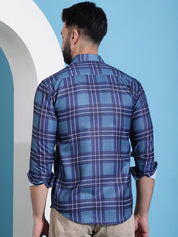 Blue Checked Cotton Casual Shirt for Men - SF_942Blue_S