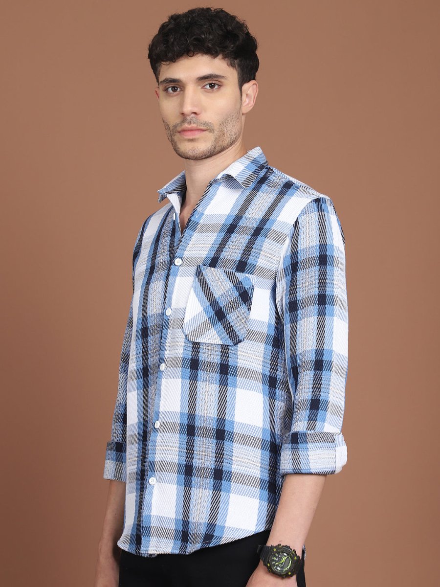 Blue Checked Cotton Shirt for Men - SF_9032Blue_S