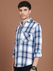 Blue Checked Cotton Shirt for Men - SF_9032Blue_S