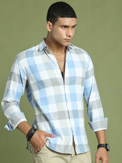 Blue Checked Cotton Shirt for Men - SF_877Blue_S