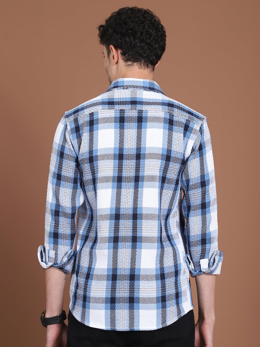 Blue Checked Cotton Shirt for Men - SF_9032Blue_S