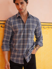 Blue Checked Cotton Shirt for Men - SF_9017Blue_S