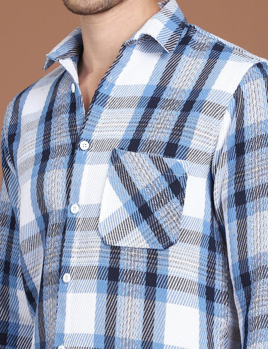 Blue Checked Cotton Shirt for Men - SF_9032Blue_S