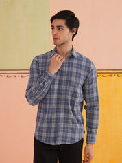 Blue Checked Cotton Shirt for Men - SF_9017Blue_S
