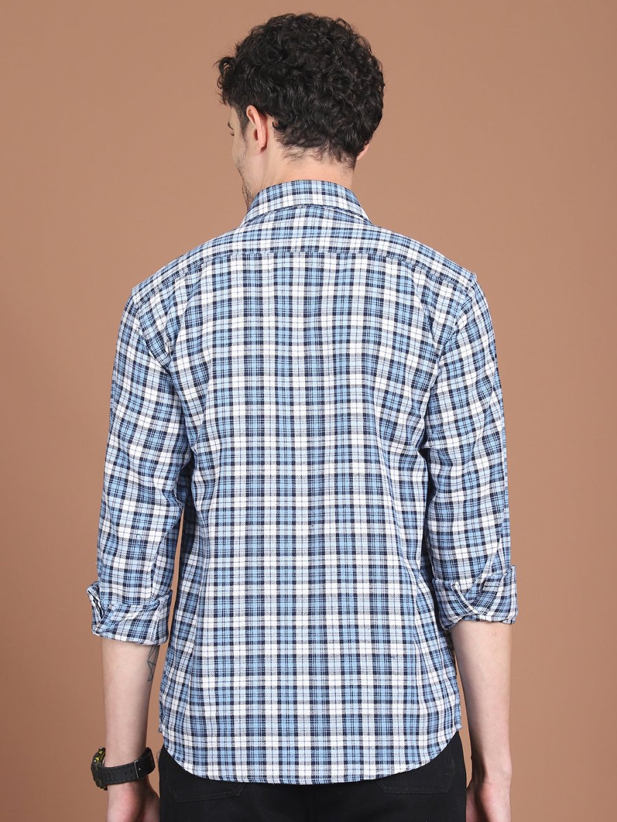 Blue Checked Cotton Shirt for Men - SF_9033Blue_S