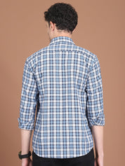 Blue Checked Cotton Shirt for Men - SF_9033Blue_S