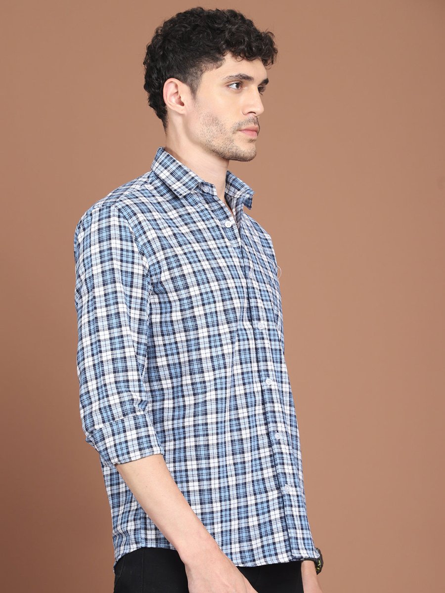 Blue Checked Cotton Shirt for Men - SF_9033Blue_S