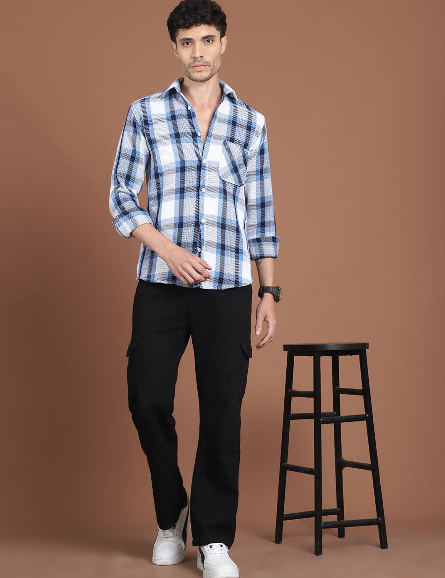 Blue Checked Cotton Shirt for Men - SF_9032Blue_S
