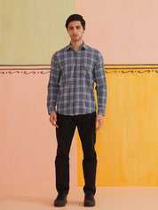 Blue Checked Cotton Shirt for Men - SF_9017Blue_S