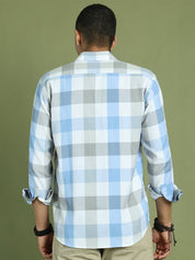 Blue Checked Cotton Shirt for Men - SF_877Blue_S