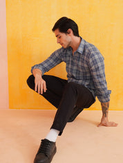 Blue Checked Cotton Shirt for Men - SF_9017Blue_S