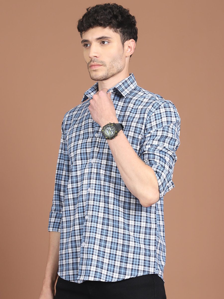 Blue Checked Cotton Shirt for Men - SF_9033Blue_S