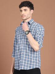 Blue Checked Cotton Shirt for Men - SF_9033Blue_S