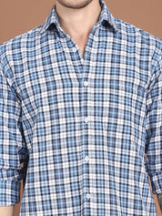 Blue Checked Cotton Shirt for Men - SF_9033Blue_S