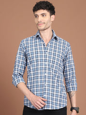 Blue Checked Cotton Shirt for Men - SF_9033Blue_S