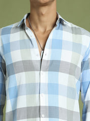 Blue Checked Cotton Shirt for Men - SF_877Blue_S