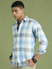 Blue Checked Cotton Shirt for Men - SF_877Blue_S