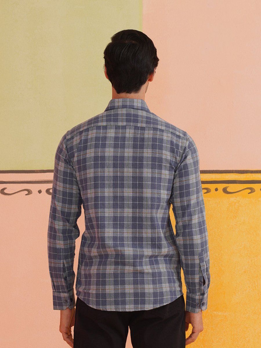 Blue Checked Cotton Shirt for Men - SF_9017Blue_S
