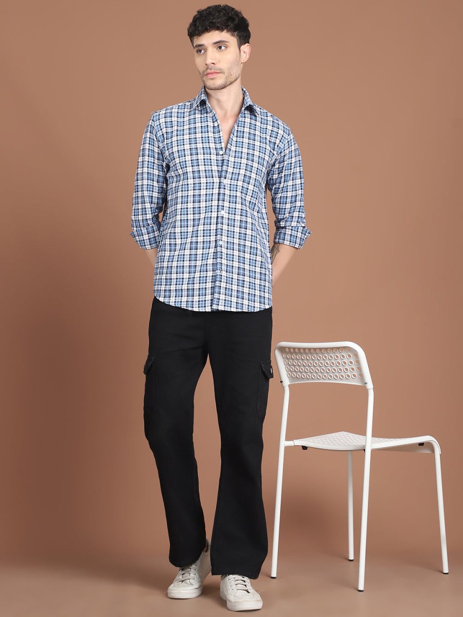 Blue Checked Cotton Shirt for Men - SF_9033Blue_S