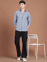 Blue Checked Cotton Shirt for Men - SF_9033Blue_S