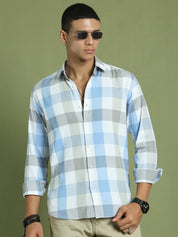 Blue Checked Cotton Shirt for Men - SF_877Blue_S