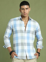 Blue Checked Cotton Shirt for Men - SF_877Blue_S