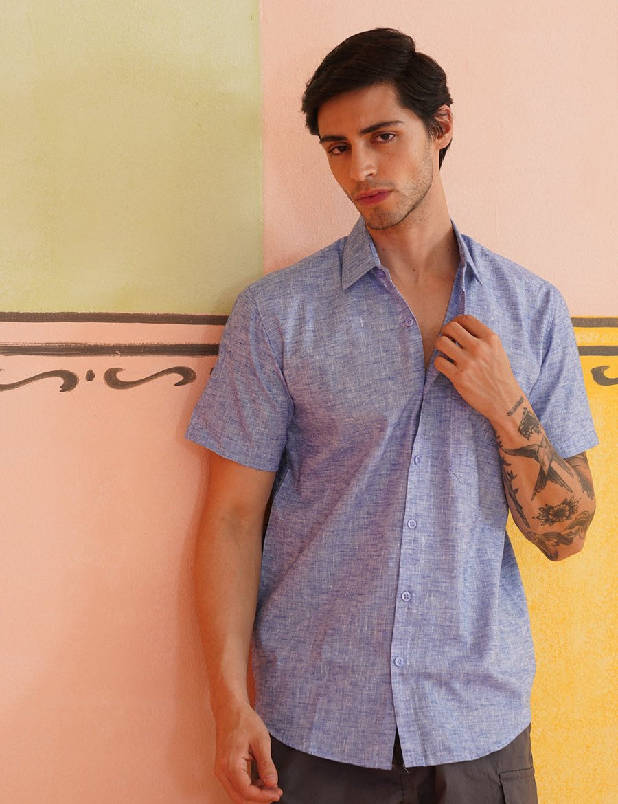 Blue Cotton Casual Shirt For Men - SC_783Blue_S
