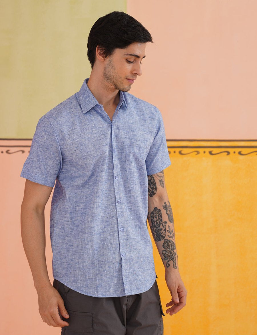 Blue Cotton Casual Shirt For Men - SC_783Blue_S