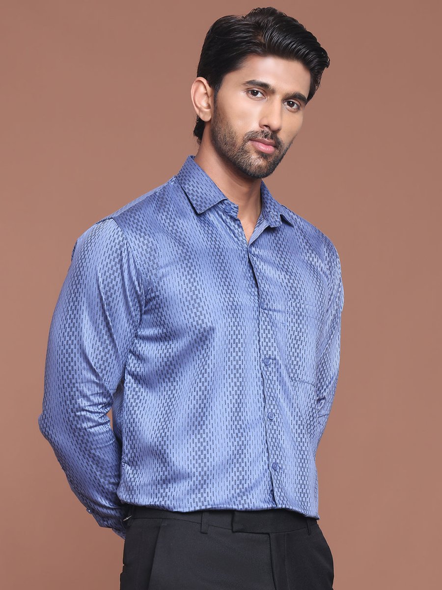 Blue Printed Cotton Shirt for Men - SF_9044Blue_S