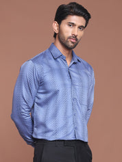 Blue Printed Cotton Shirt for Men - SF_9044Blue_S