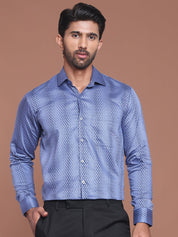 Blue Printed Cotton Shirt for Men - SF_9044Blue_S
